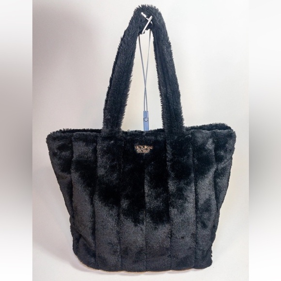 Victoria's Secret Handbags - Victorias Secret NWT Hobo Weekender Black Faux Fur Tote Bag
